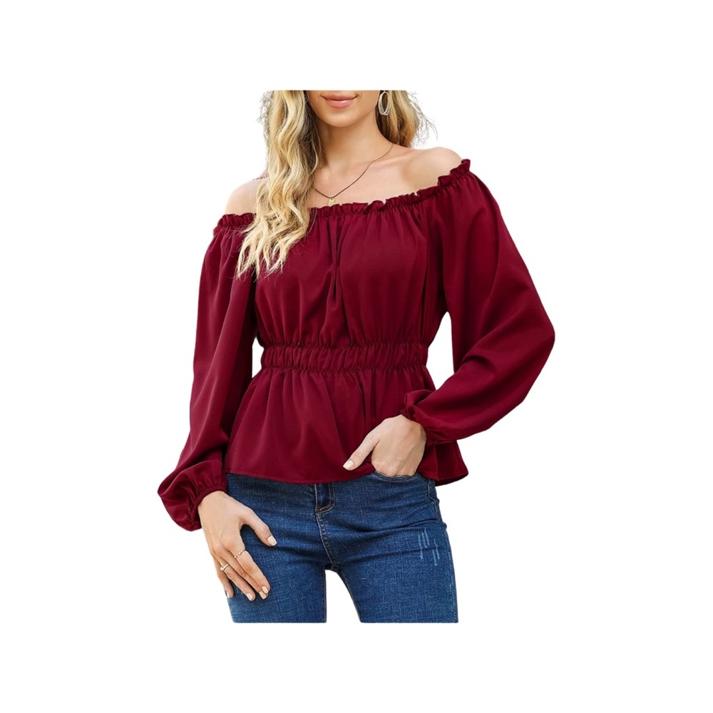 Womens off the shoulder polyester chiffon blouse - Picture 2 of 4